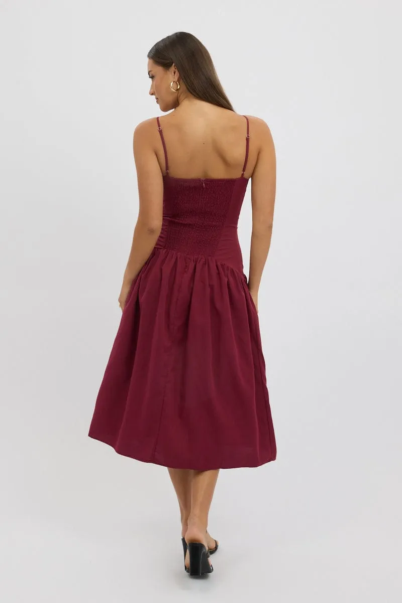 Red Midi Dress Drop Waist Fashion-forward piece for evening Perfect Shape