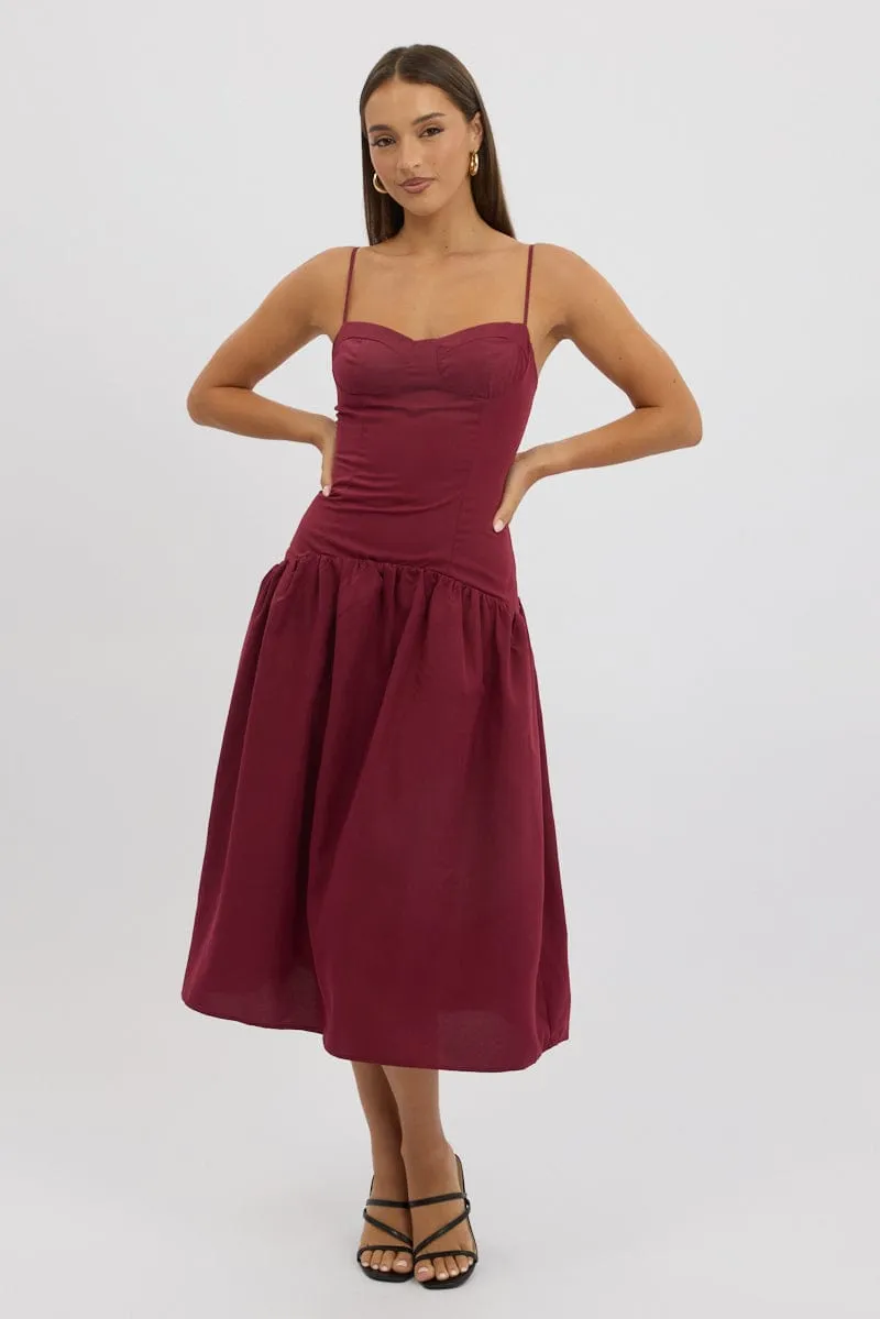 Comfy Elegance Red Midi Dress Drop Waist