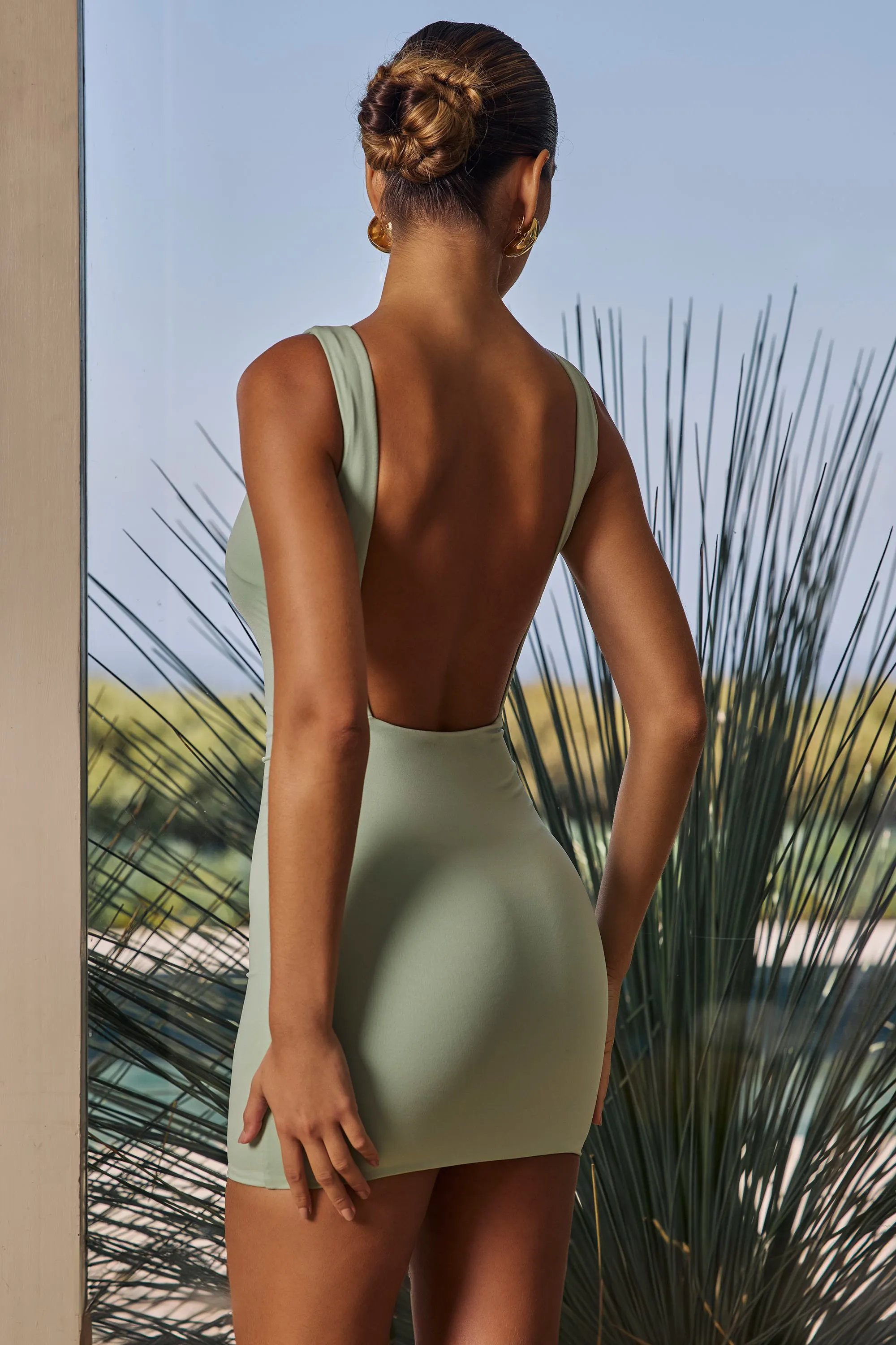 Eco Dye Draped Open-Back Mini Dress in Green