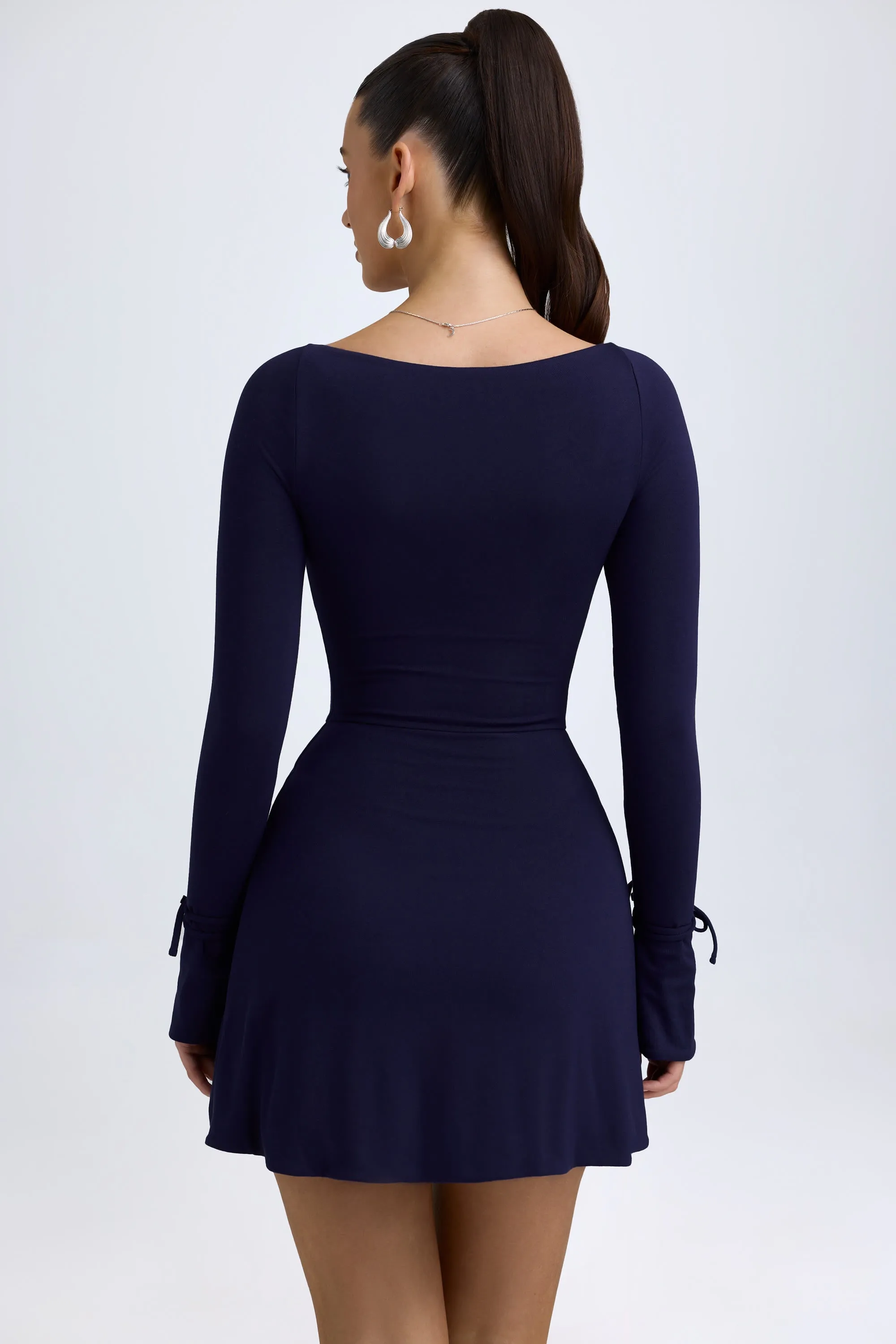 Square Neck Long Sleeve Mini Dress in True Navy Scene Mood