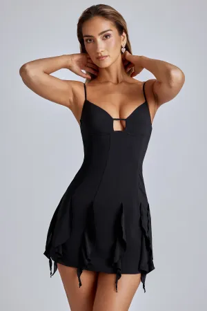 Trendy Fashion Ruffle Mini Dress in Black