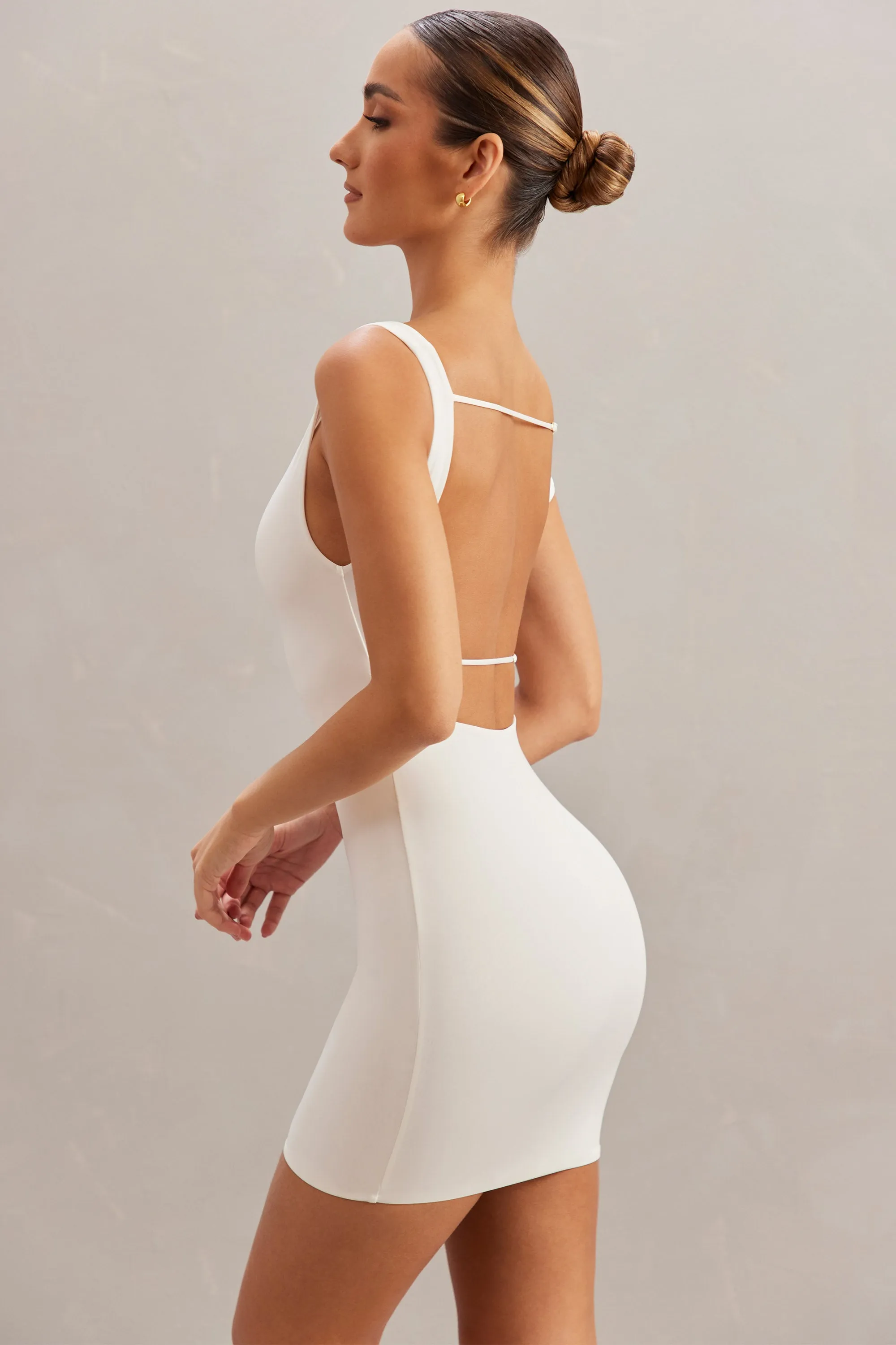 Open Back Mini Dress in Ivory Quick Dry Technology Low Bulk