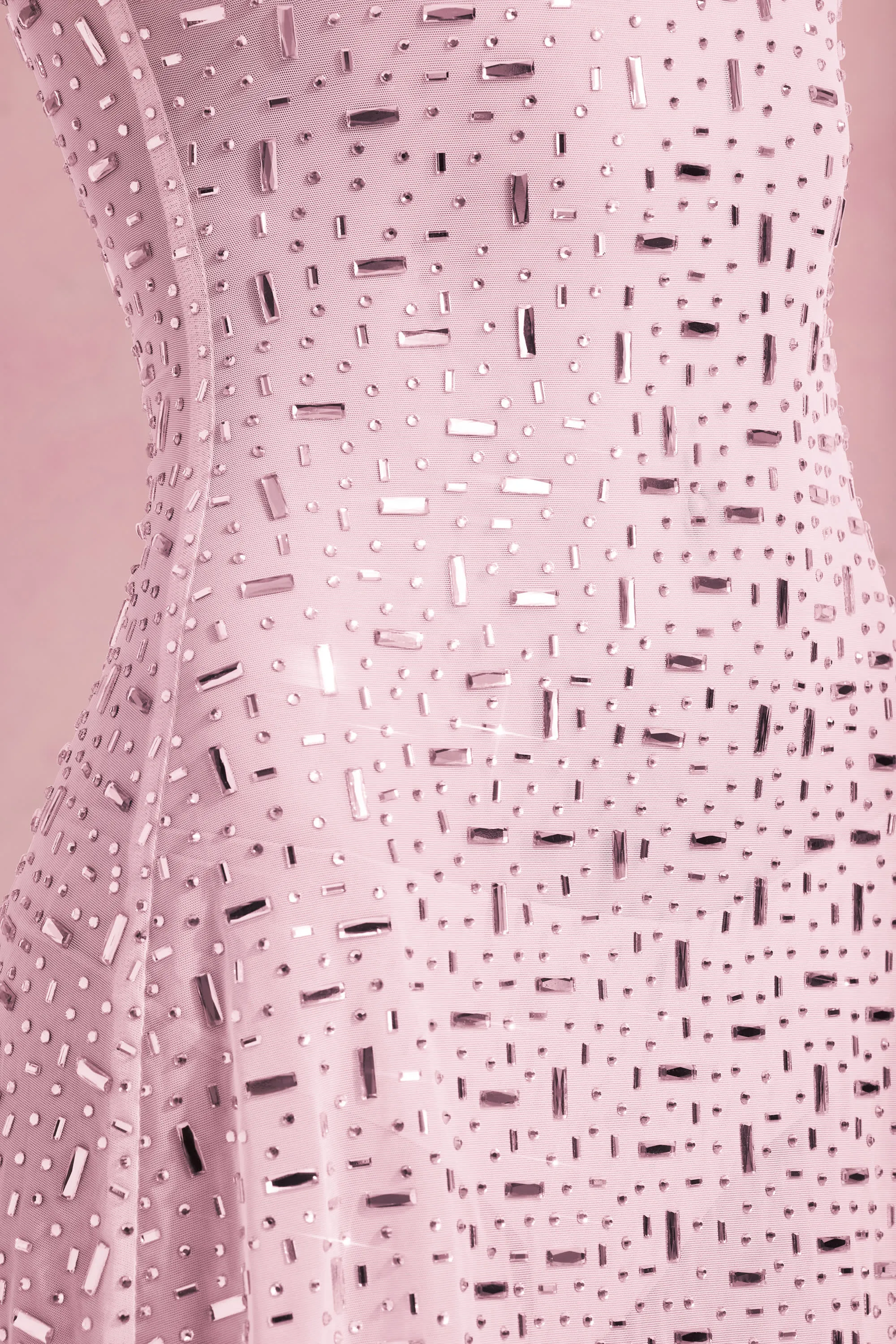 Slit Thigh Modification Sheer Embellished Square-Neck Mini Dress in Pink