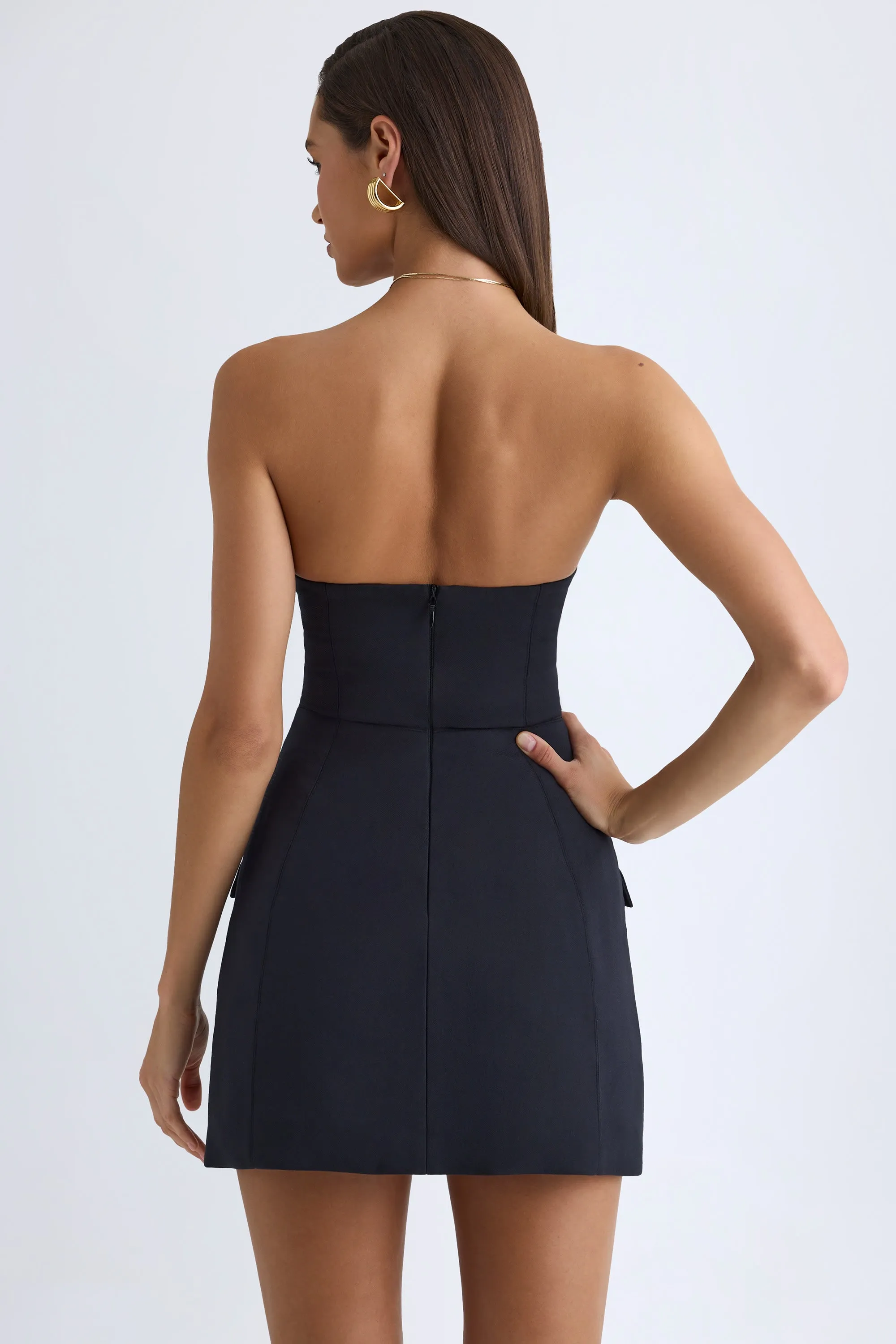 Weekend Comfort Smart Fit Strapless Structured Tulip Mini Dress in Black