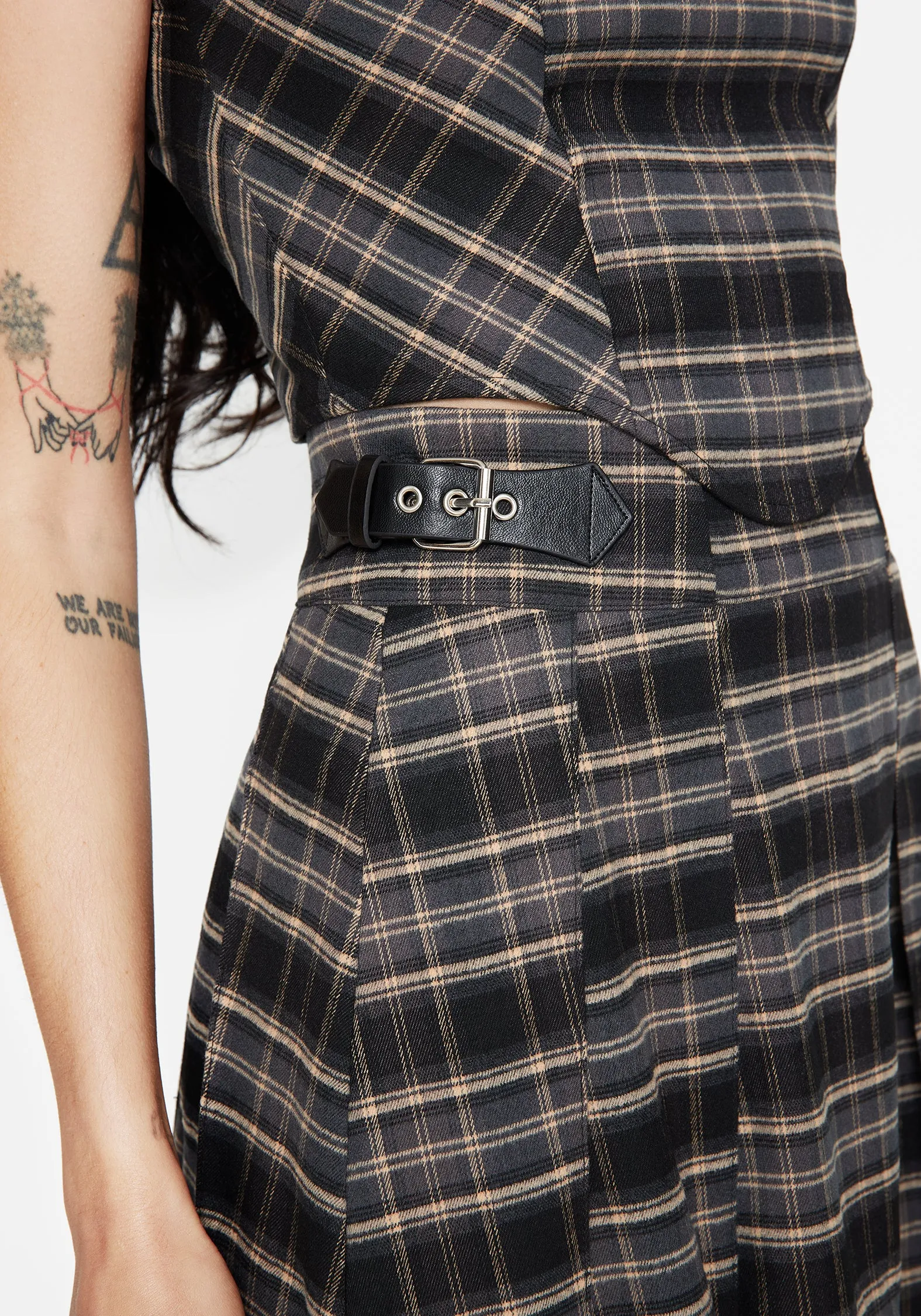 Subtle Finish A Line Silhouette Aiden Check Buckle Detail Mini Skirt