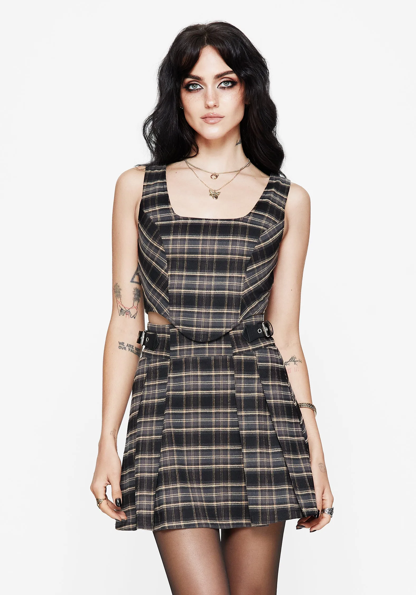 Aiden Check Buckle Detail Mini Skirt Sleek Flow