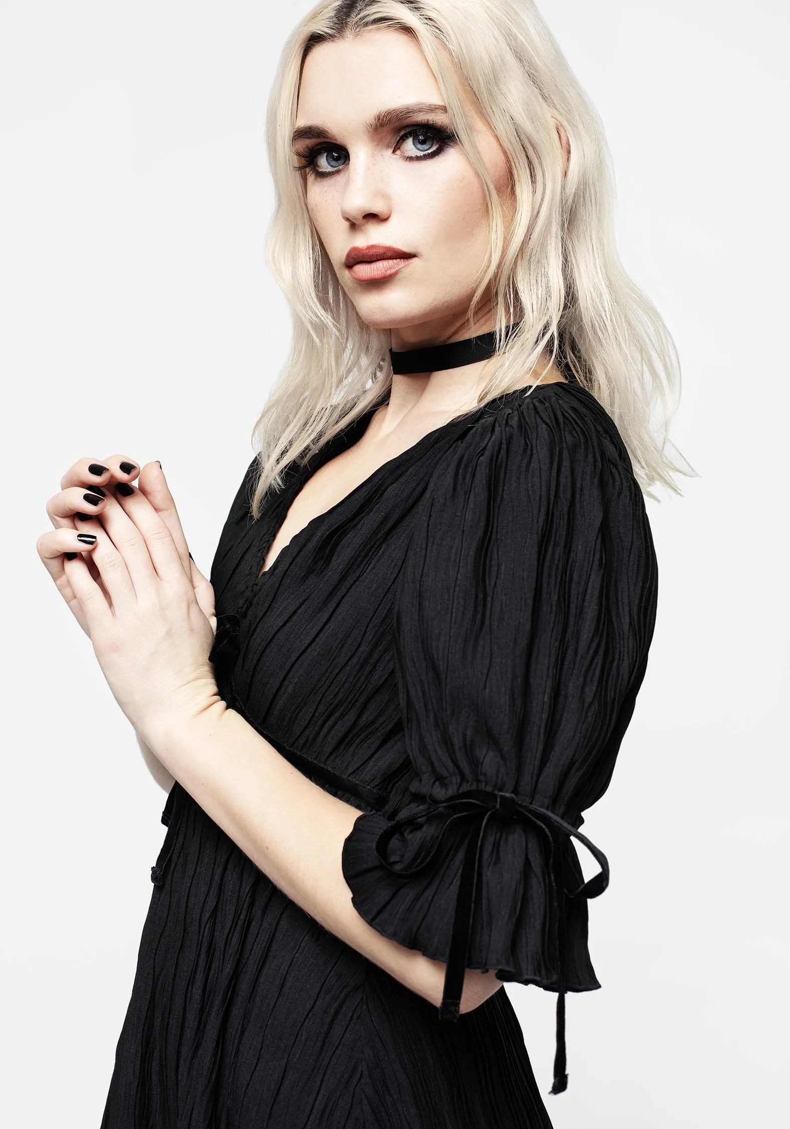 Belial Crinkle Velour Ribbon Midaxi Dress Ocean Air