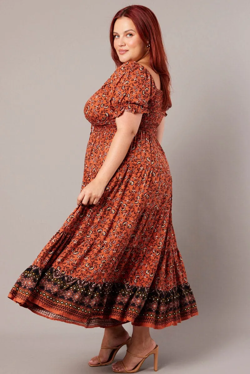 Sage Green Formal outdoor event dress Brown Boho Maxi Dress Short Sleeve Cut Out Tiered