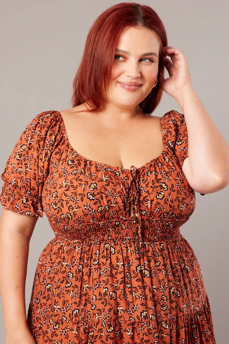 Brown Boho Maxi Dress Short Sleeve Cut Out Tiered Crafted with high-quality materials this dress ensures both comfort and durability