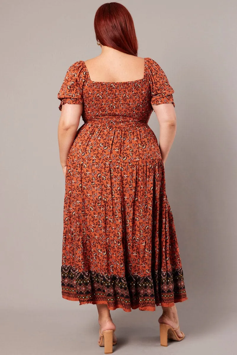 Calm Mind With its relaxed fit this dress is perfect for both casual and formal settings Brown Boho Maxi Dress Short Sleeve Cut Out Tiered