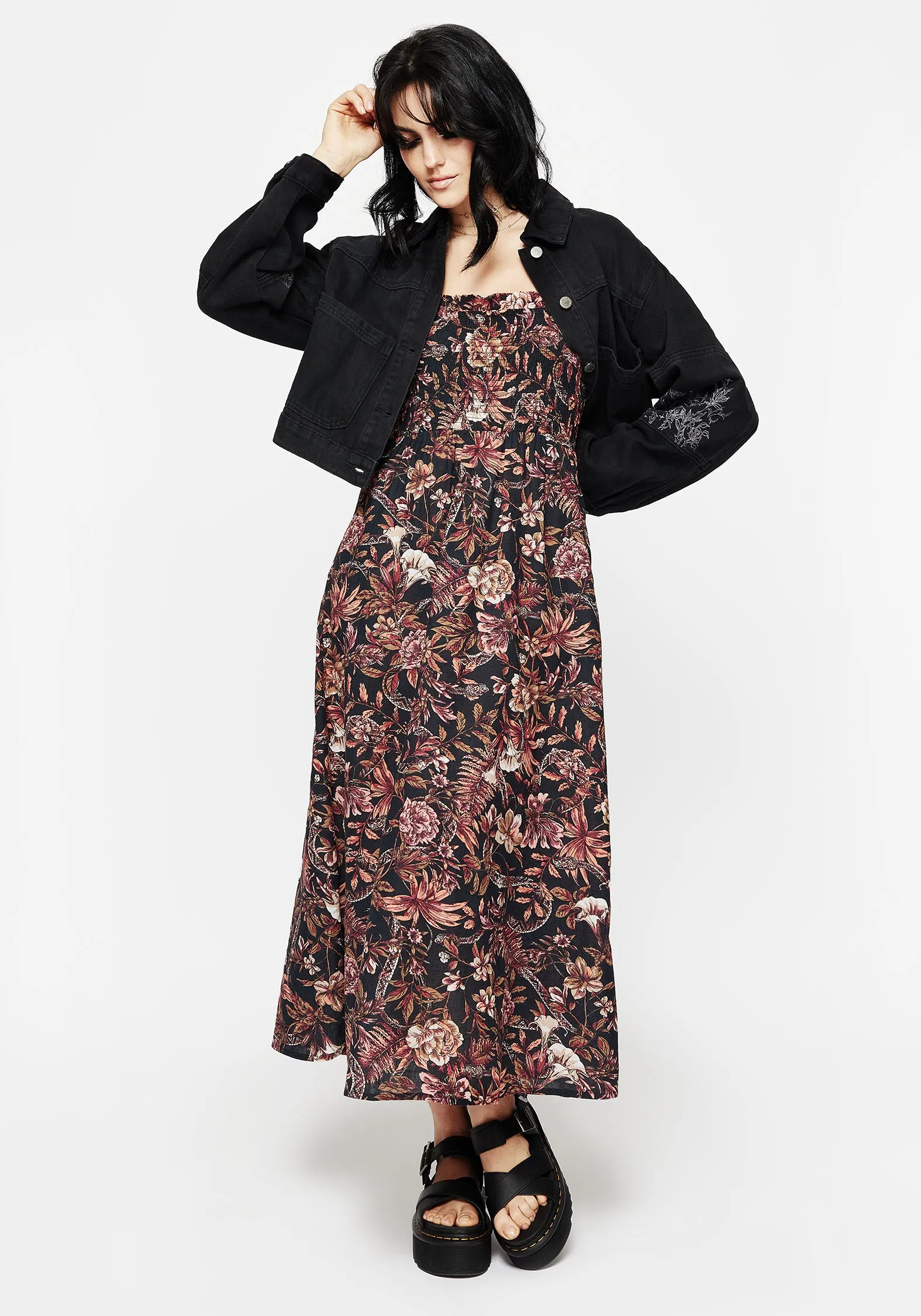 Bashe Cotton Floral Snake Print Midaxi Dress Topaz Glow Soft fabric maxi gown