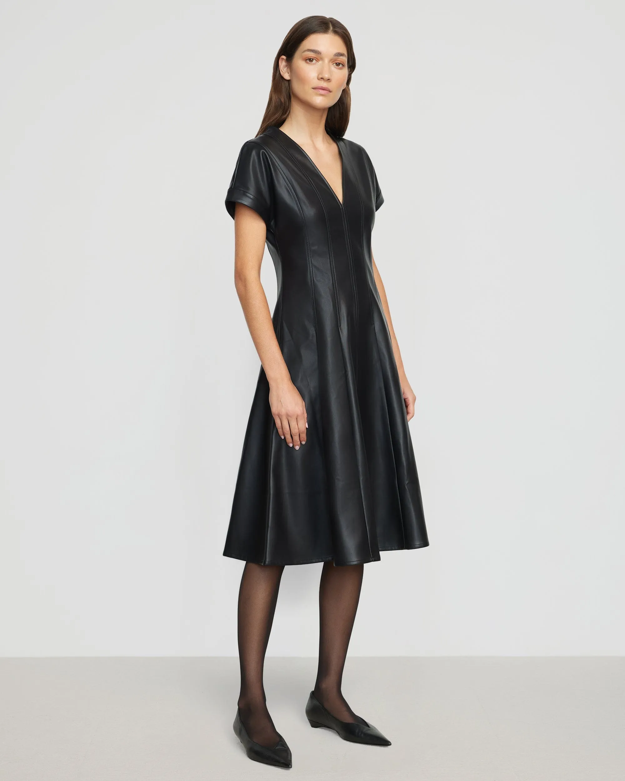 Light Core All-Season Wear Ash Vegan Leather A-Line Dress
