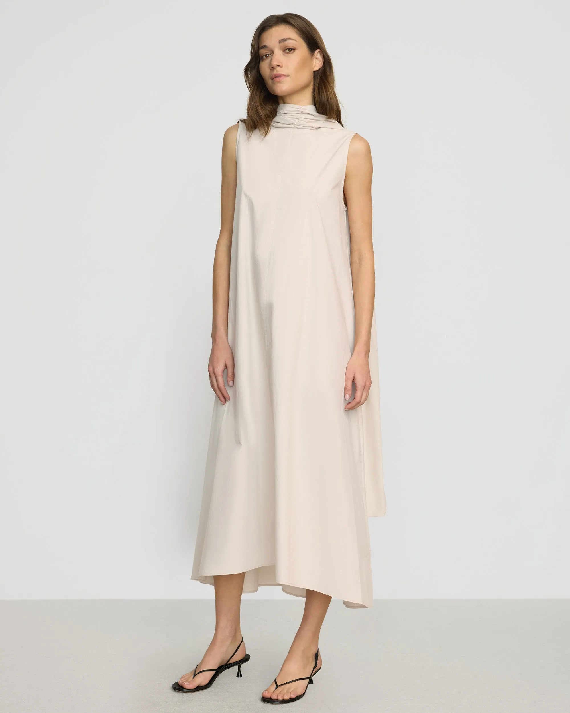 Yasmina Scarf-Neck Cotton Dress Smart Skirt Chic Edge