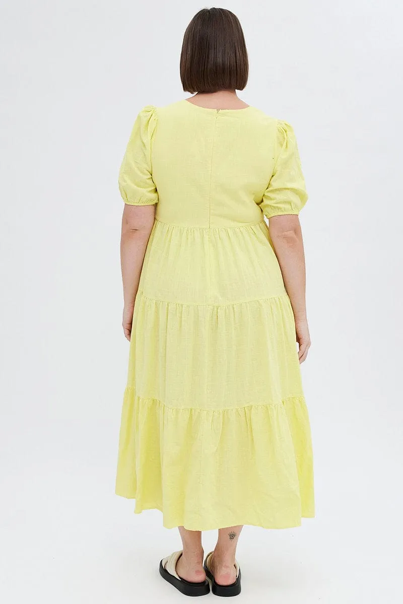 Yellow Maxi Dress Tiered Puff Sleeve V-neck This maxi dress offers the perfect combination of comfort and elegance for everyday wear Island Mood