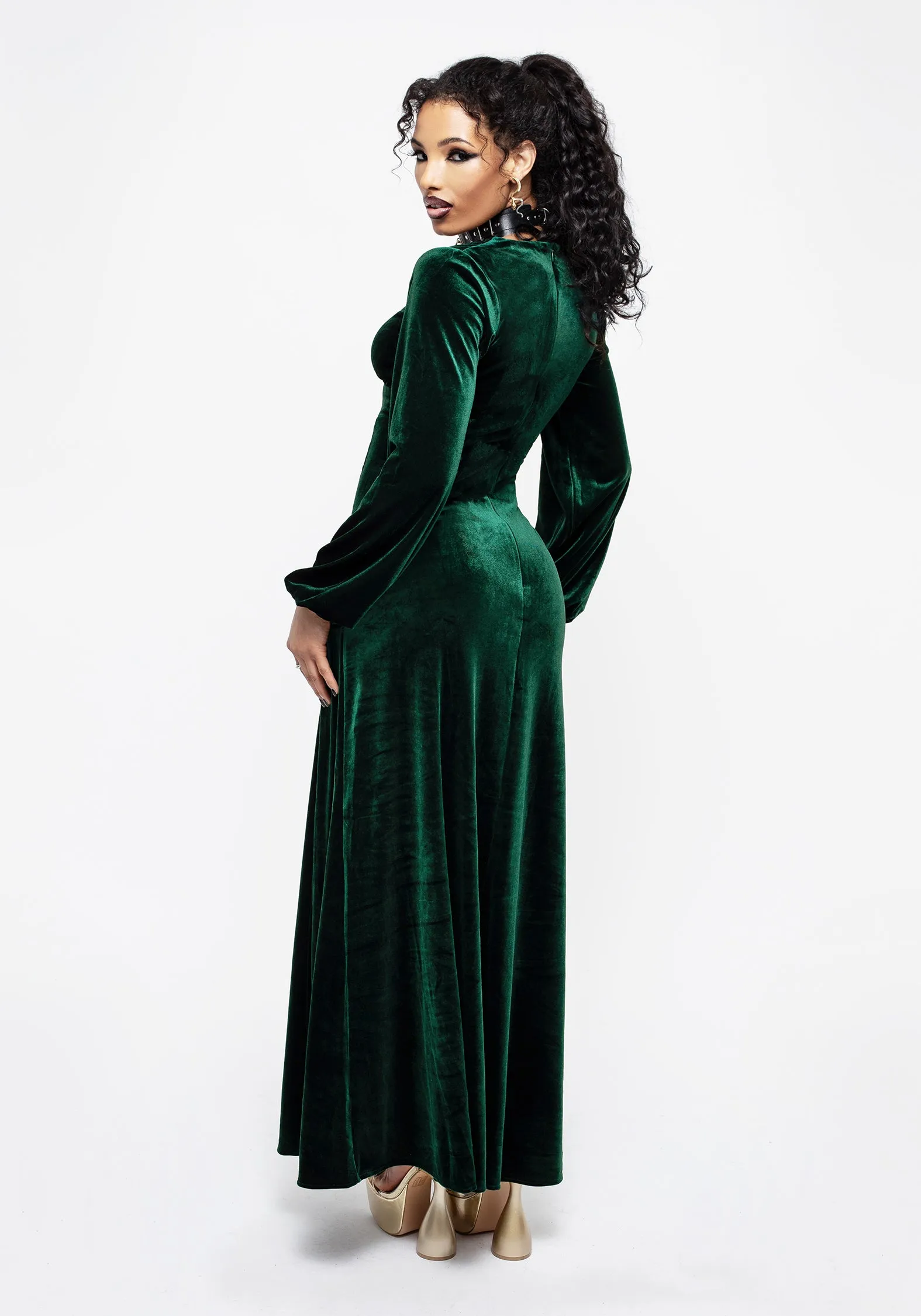 Zarina Long Sleeve Velour Maxi Dress color block