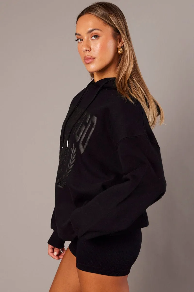 Black Graphic Hoodie Sweater Long Sleeve High End product lace femininity
