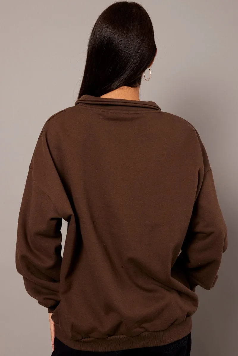 Brown Zip Neck Sweater Oversized product hiking suitability Casual Outfit