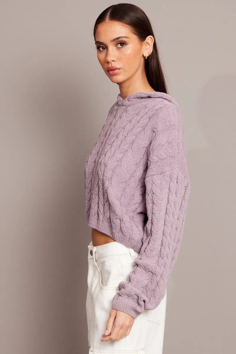 Travel Essential Purple Cable Knit Top Long Sleeve Hoodie
