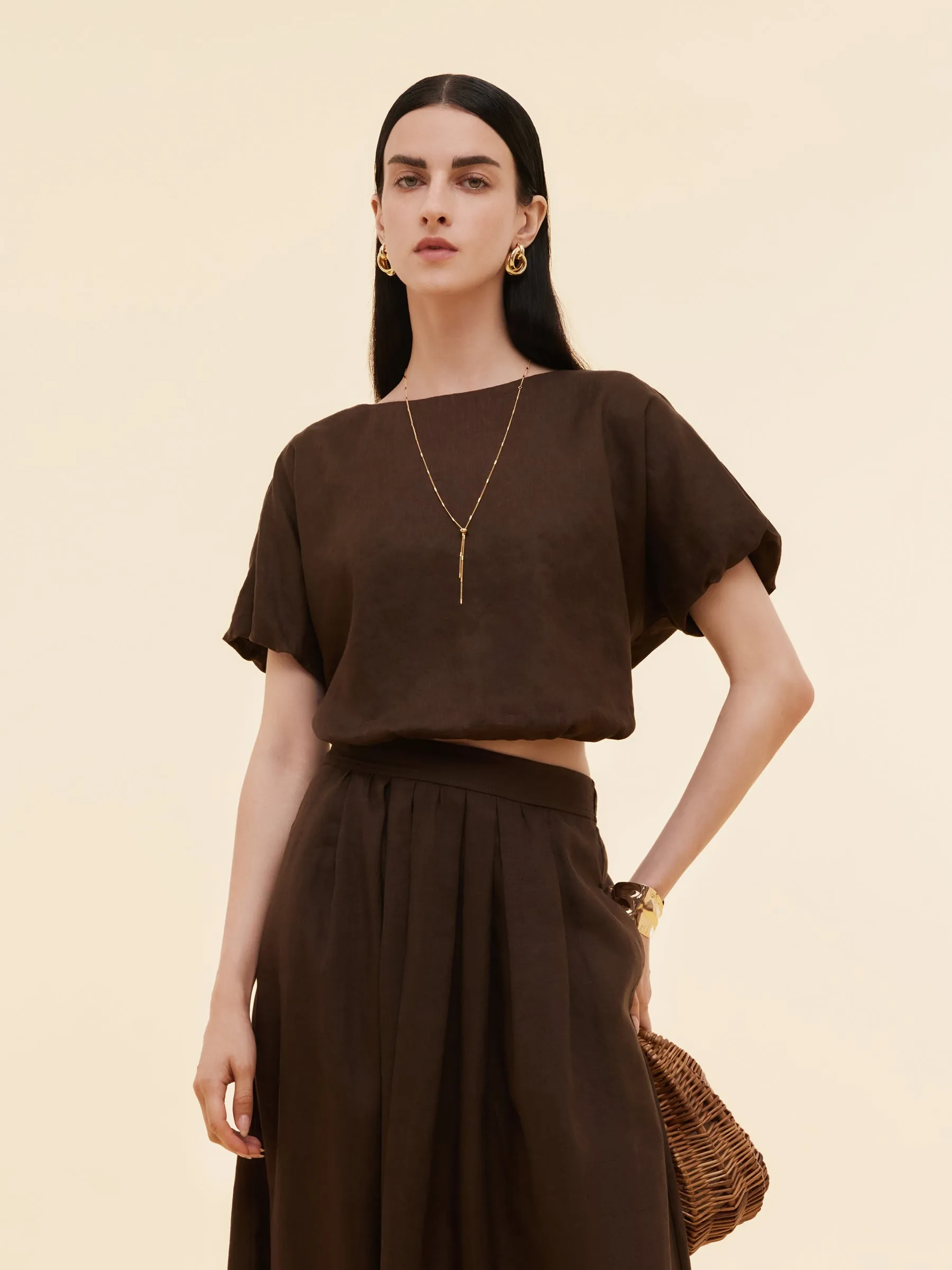 Versatile Wearable 100% Linen Women Bud Sleeve Top