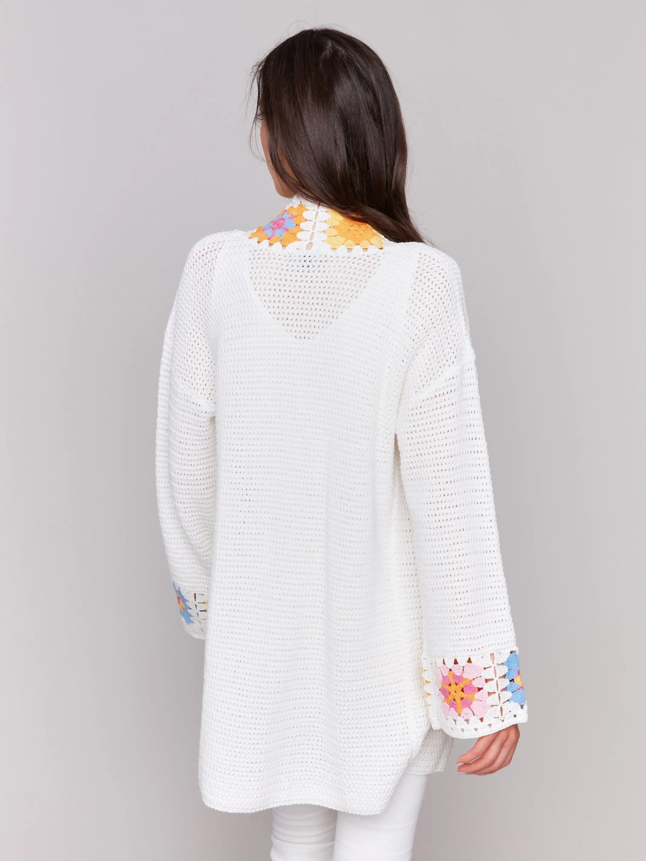 Fashion Layers Comfy Feel Cotton Crochet Border Cardigan - Natural