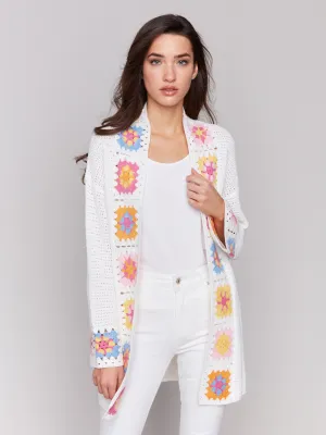 Cotton Crochet Border Cardigan - Natural Effortless Comfort Wear