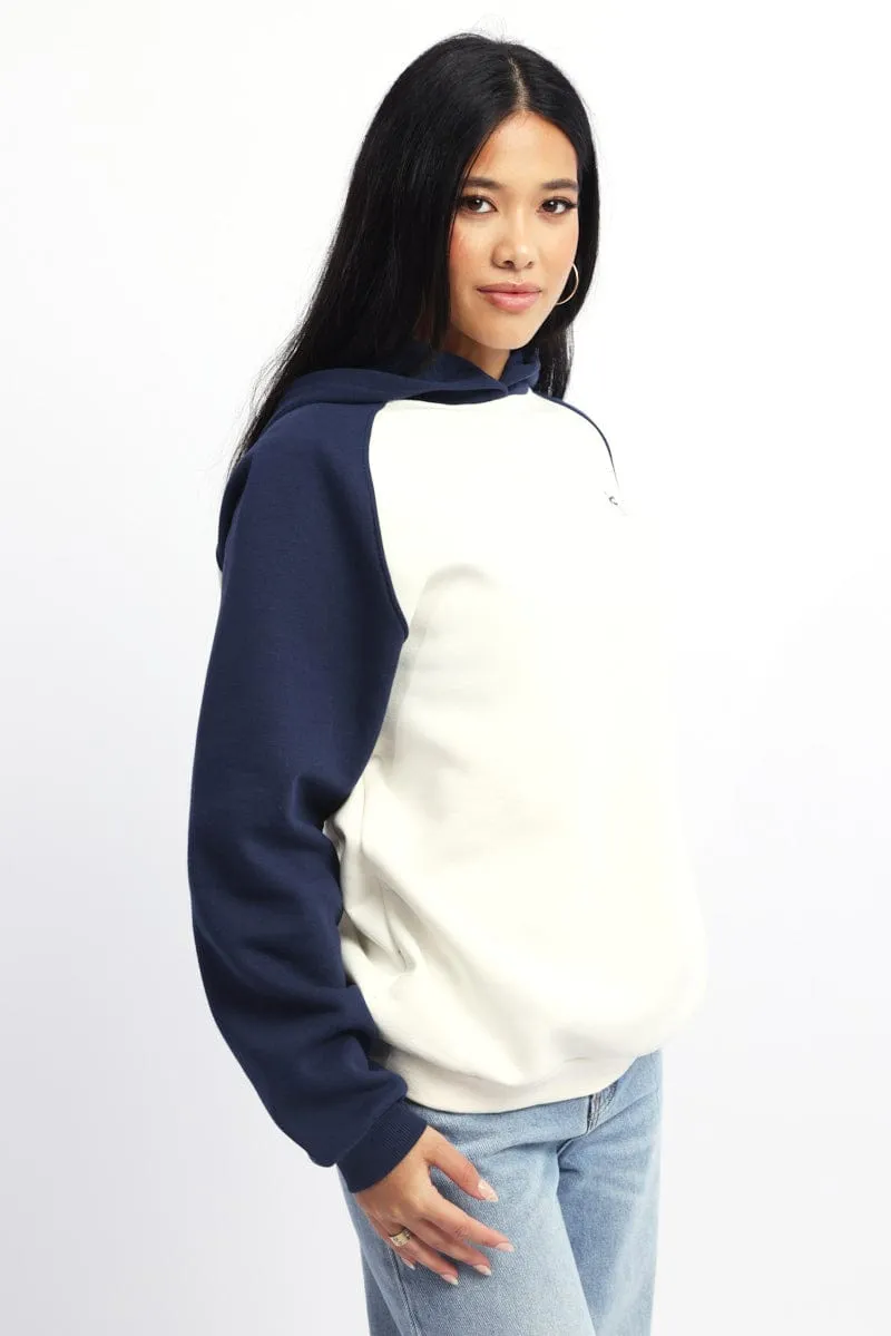 Blue Graphic Sweater Hoodie Retro Print Modern Relaxed