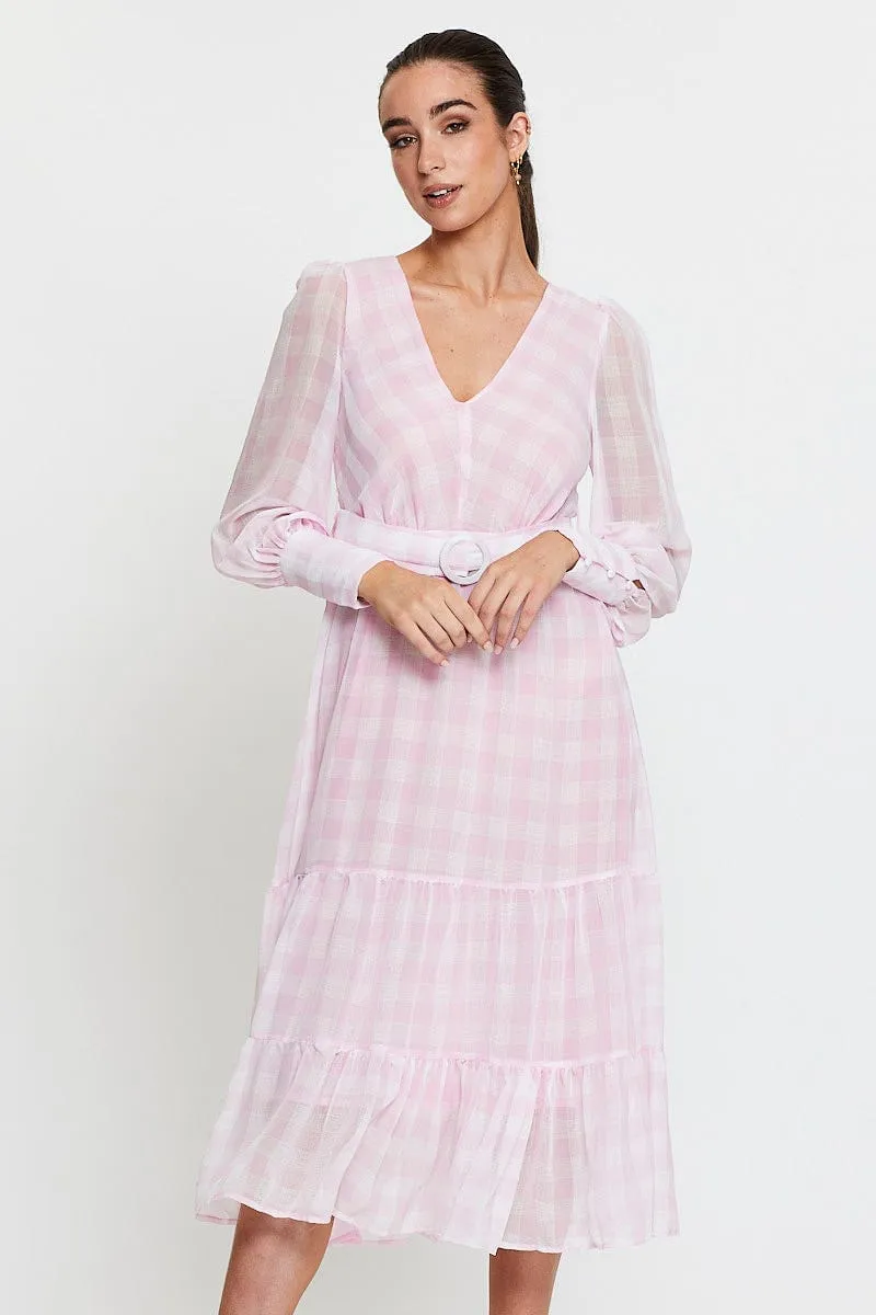 Check Dress Long Sleeve Maxi Flattering dress for all body shapes River Side