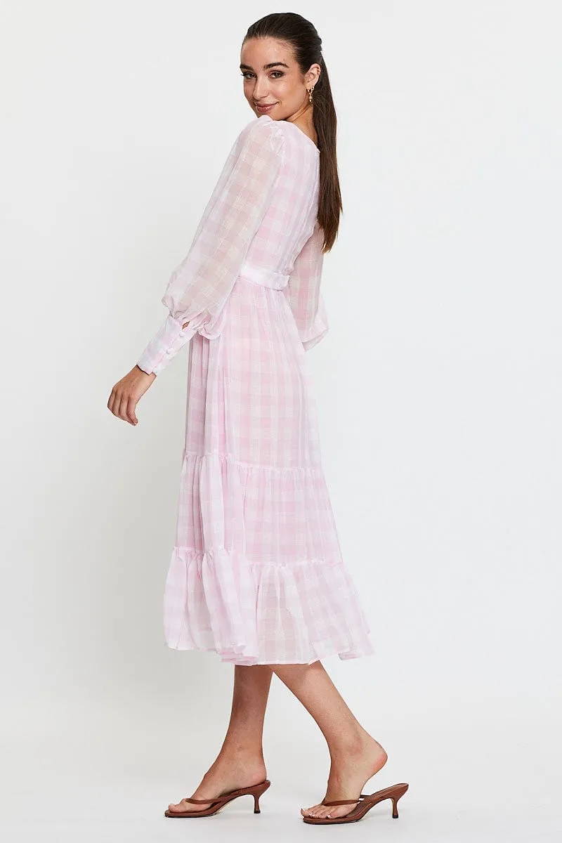 Check Dress Long Sleeve Maxi Casual yet dressy midi Casual Elegance