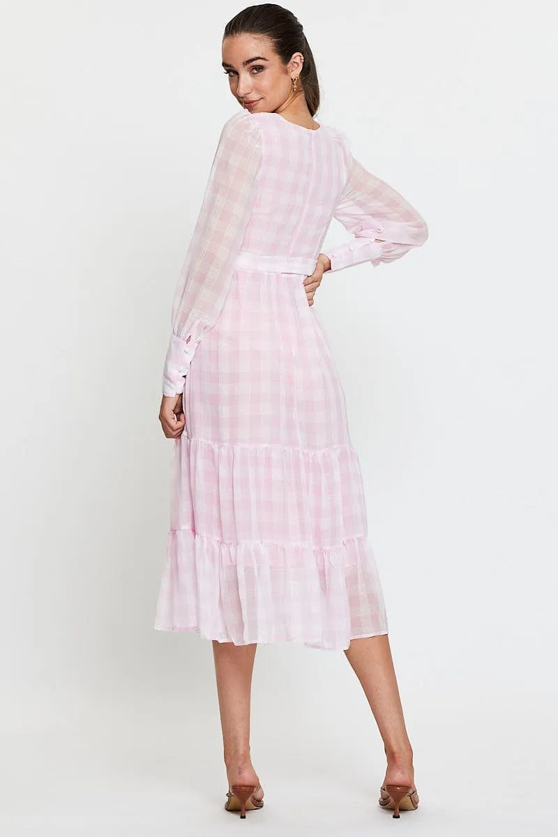 Comfortable fit Check Dress Long Sleeve Maxi