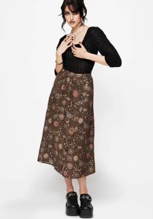Stylist Pick Rhea Cotton Blend Moth and Moon Print Midaxi Skirt