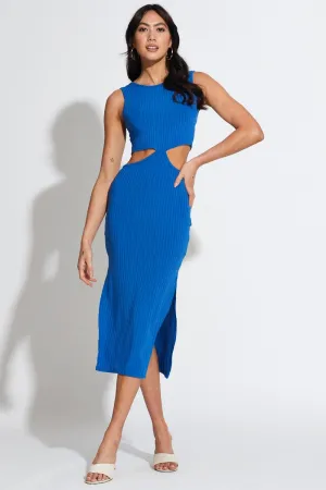 Blue Midi Dress Knot Front Vibrant summer dress Wave Sound