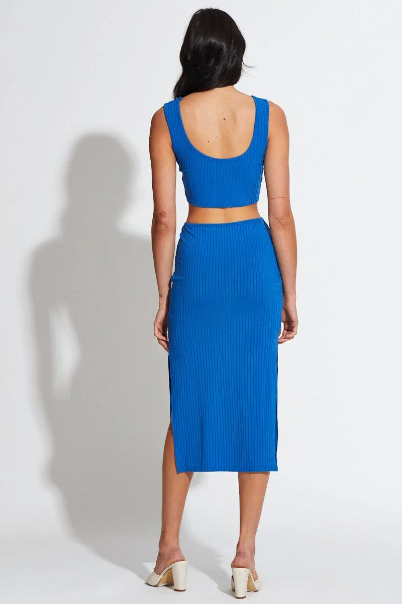 Blue Midi Dress Knot Front Easy Travel Fashion-forward piece for evening