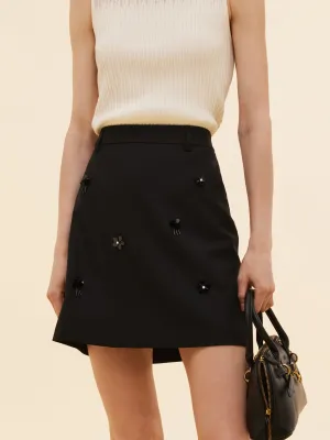 Odor control Light Mood 100% Worsted Wool Women Beaded Mini Skirt