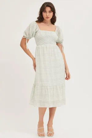Seasonal Wear Comfortable chic Check Midi Dress Short Sleeve Evening