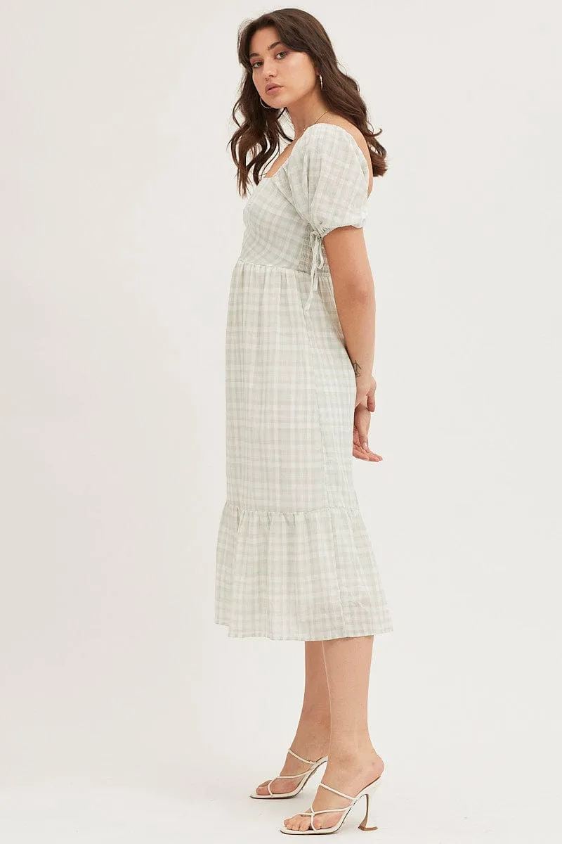 Parisian Touch Comfortable Layers Check Midi Dress Short Sleeve Evening