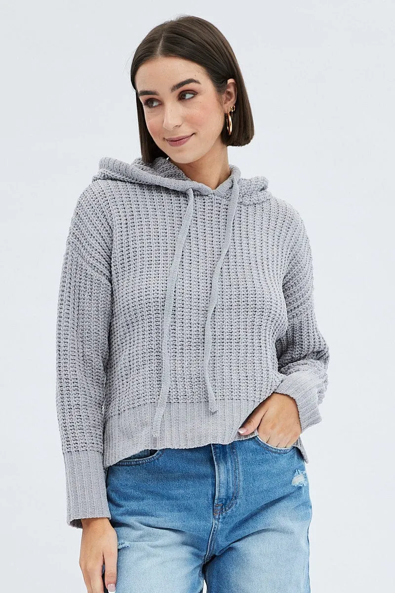 Cool Outfit Grey Knit Top Long Sleeve Hoodie