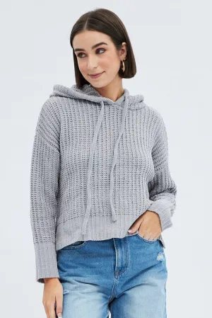 Cool Outfit Grey Knit Top Long Sleeve Hoodie