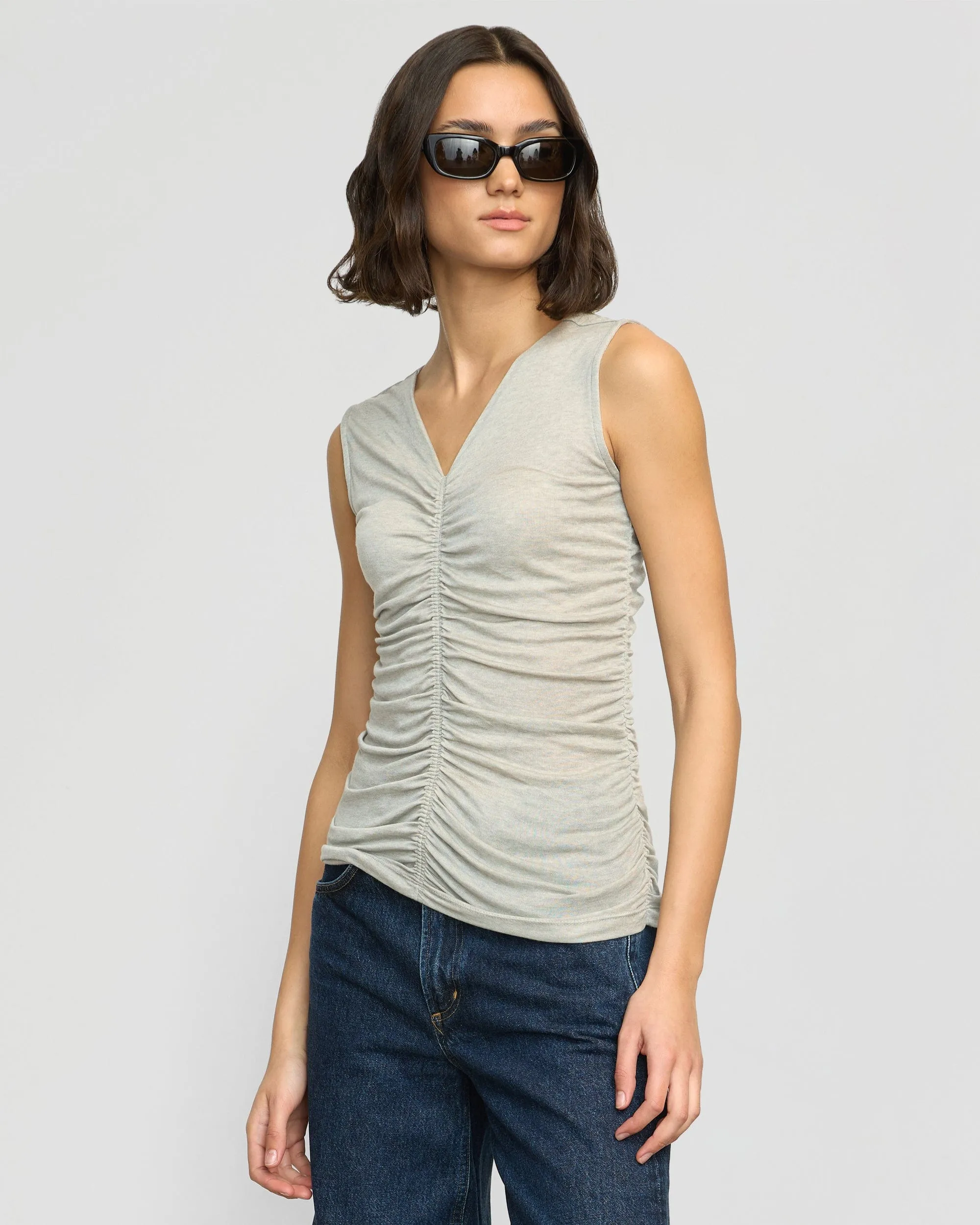 Stretch Fabric Technology Fashion and Comfort Saleha Ruched-Front Sleeveless Tank