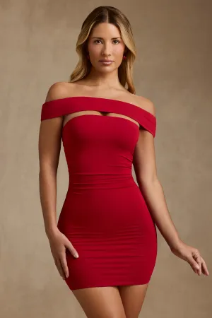 Playful fabric mini dress Modal Cut-Out Off-Shoulder Mini Dress in Red