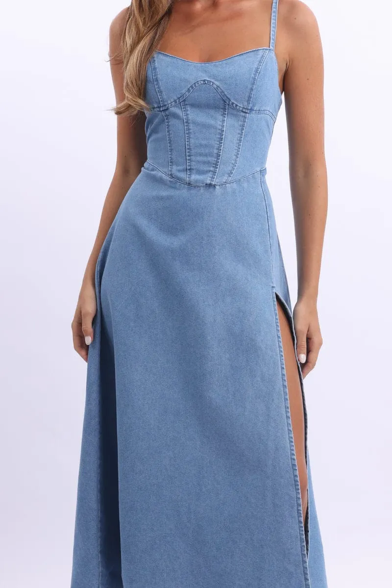 Petal Drift Low Effort Blue Midi Dress Strappy