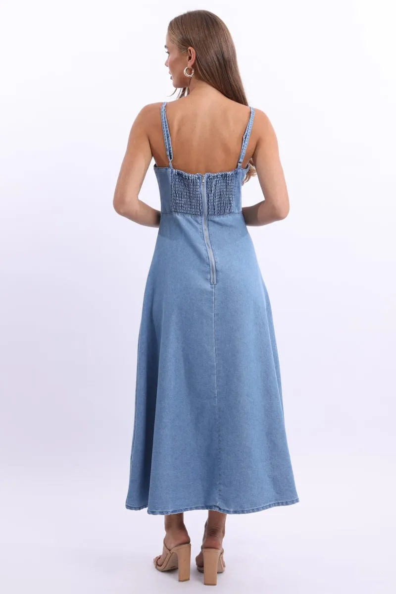 Blue Midi Dress Strappy Modern Feminine