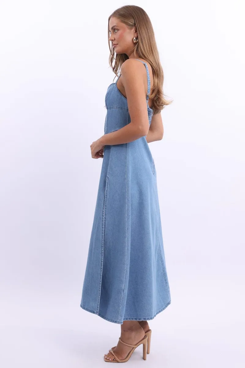 Blue Midi Dress Strappy Effortless Wear