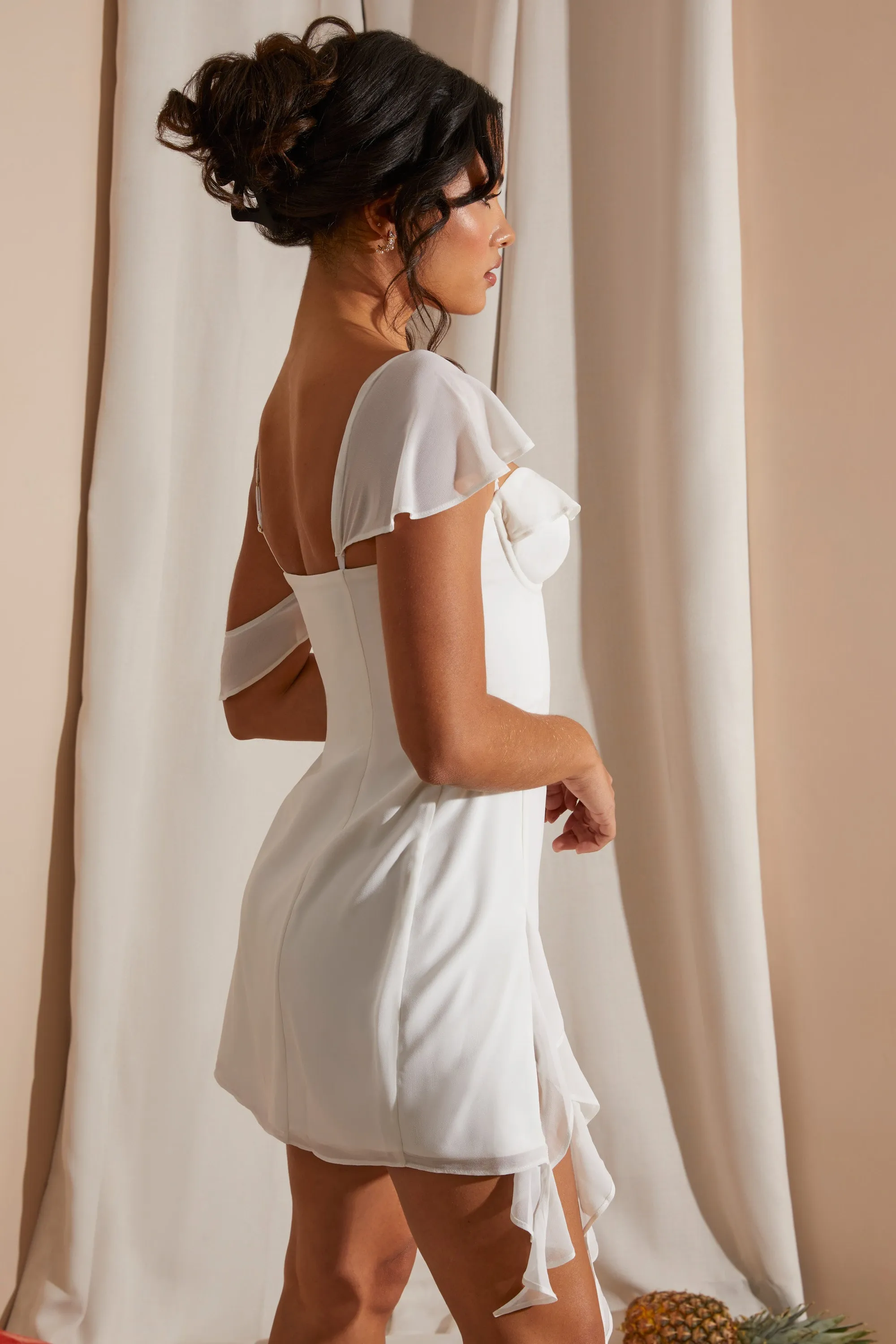 Asymmetric Draped Mini Dress in White Rush Style