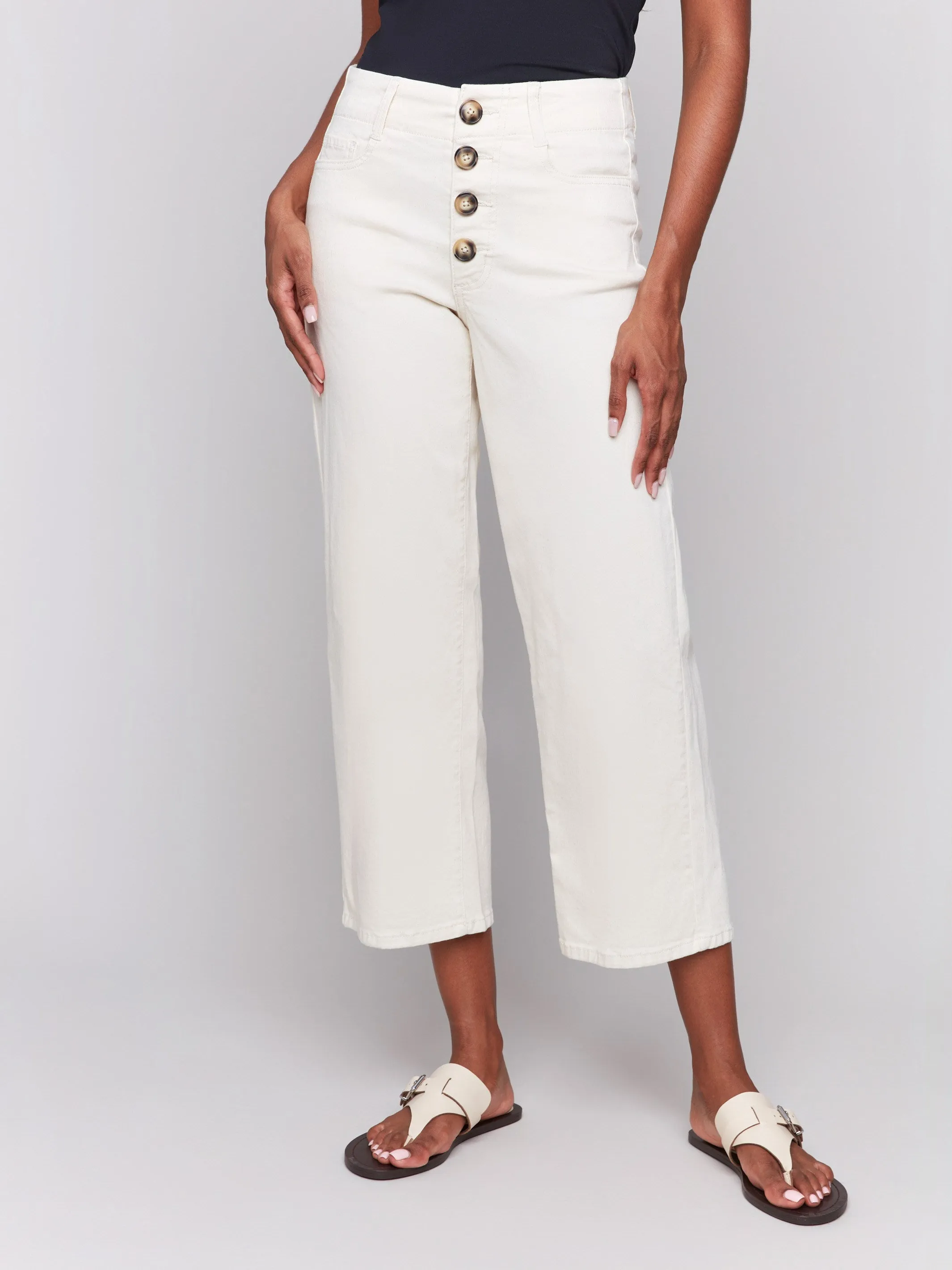 Work Friendly Traveler Gear Sustainable Front Button-Fly Crop Twill Pants - Natural