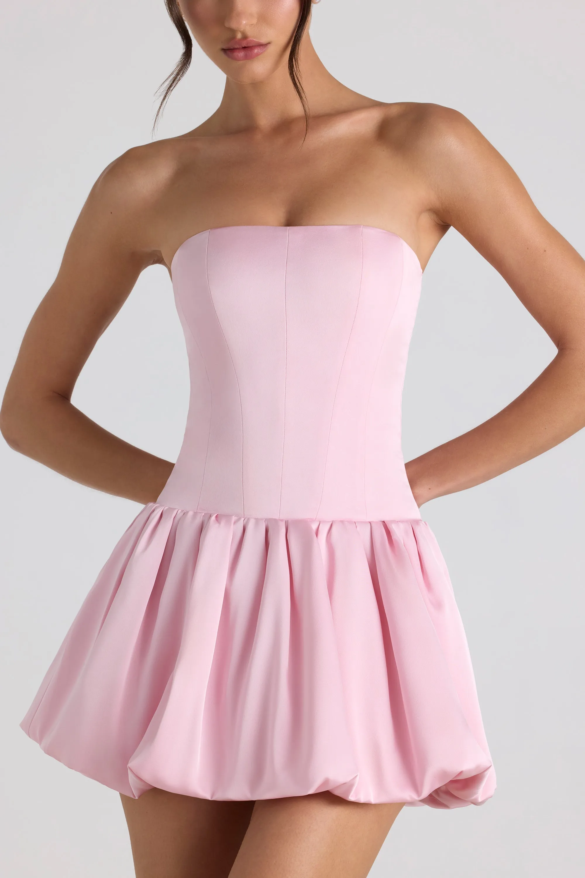 Lace-Up Bubble Hem Corset Mini Dress in Soft Pink Stylish Silhouette