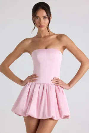 Lace-Up Bubble Hem Corset Mini Dress in Soft Pink Edge Warm