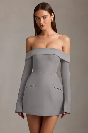 Elegant formal mini gown Off-Shoulder Structured A-Line Mini Dress in Grey