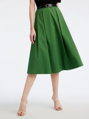 Green A-Line Mid-Calf Women Skirt Seasonal Layering