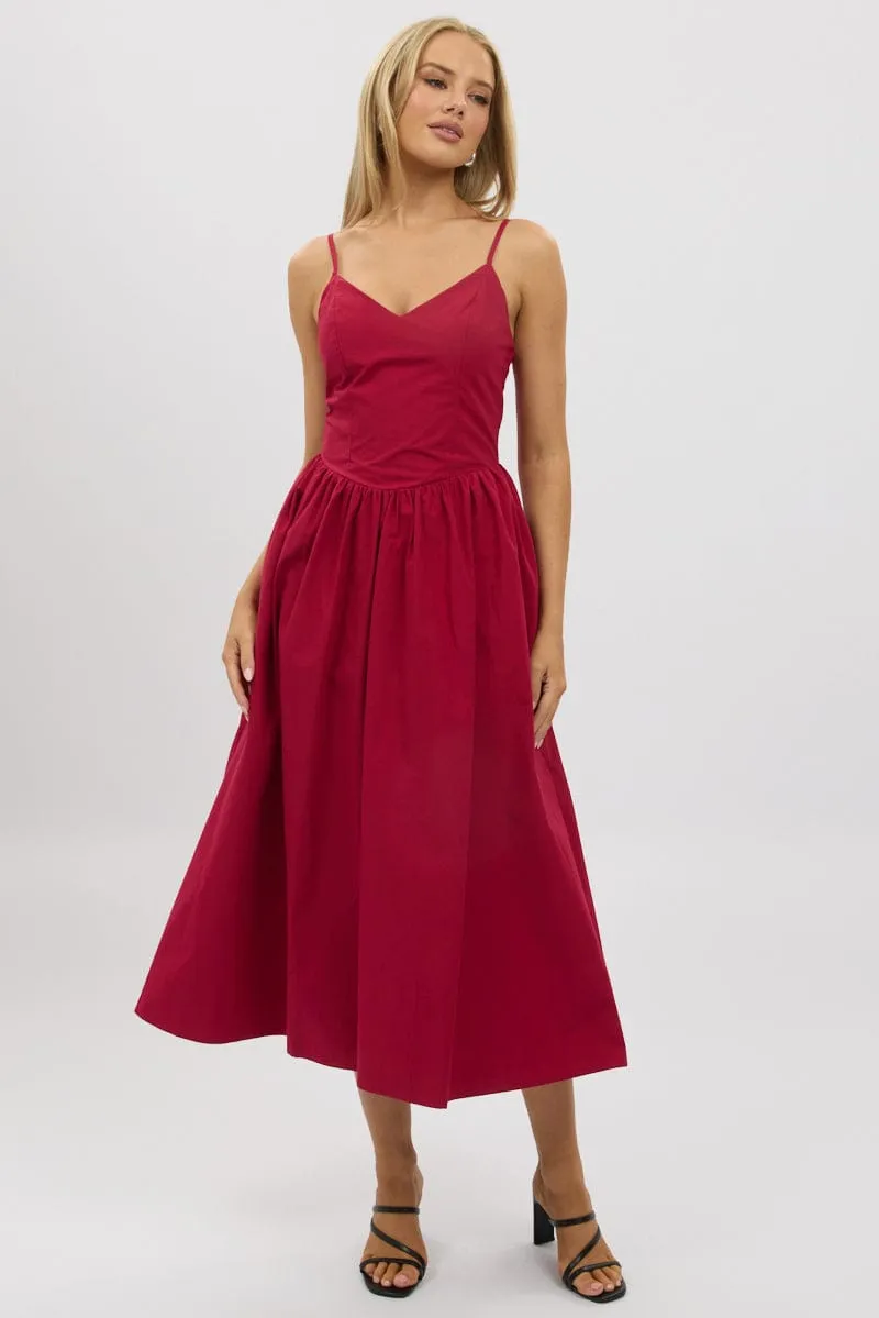Red Maxi Dress Singlet Smart Chic Comfortable casual midi