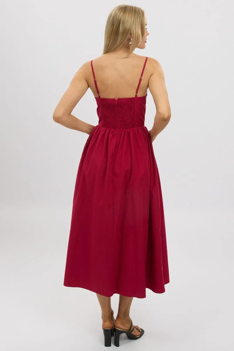 Breathable fabric Red Maxi Dress Singlet